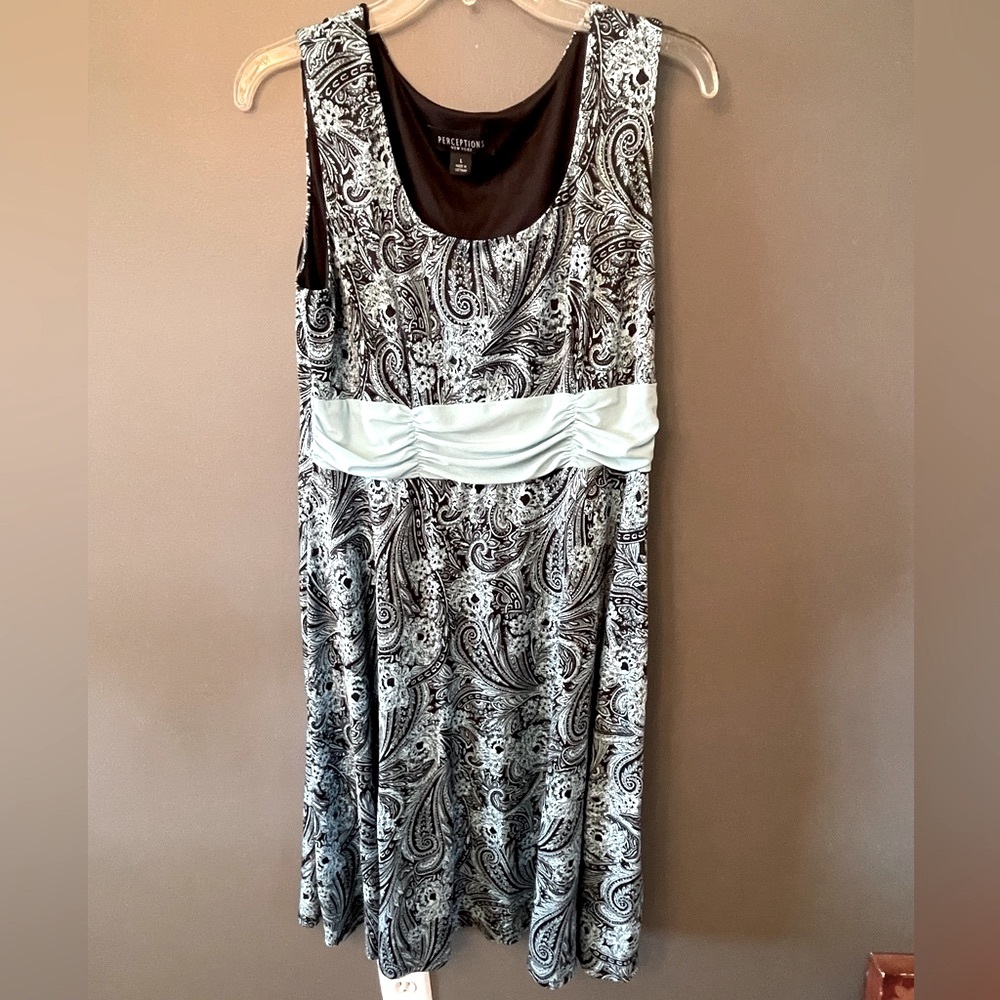 Perceptions New York Women’s Large Teal Black Sleeveless‎ Midi Dress.